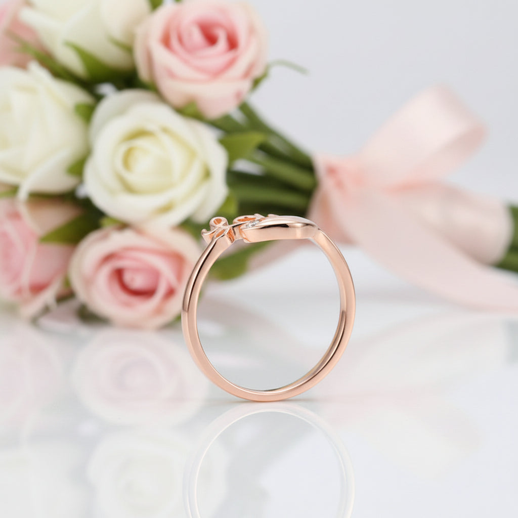 14k Rose Gold Love Heart Ring 0.01ct Natural Diamond-Black Diamonds New York