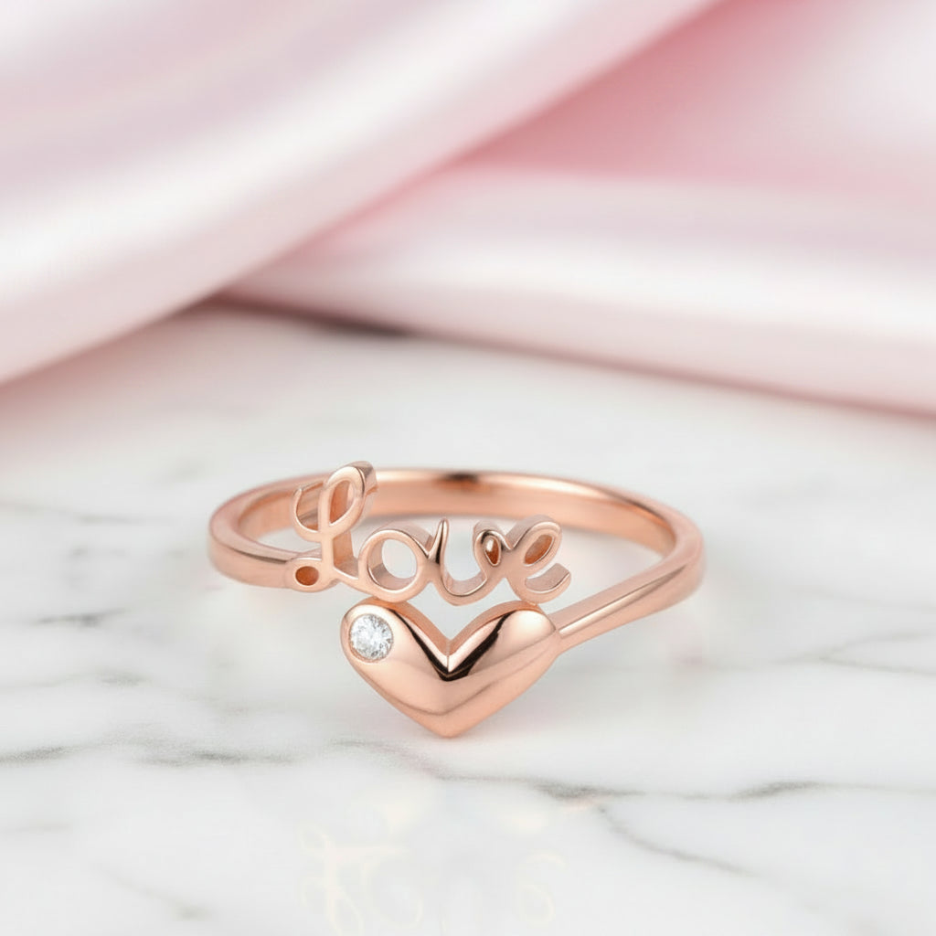 14k Rose Gold Love Heart Ring 0.01ct Natural Diamond-Black Diamonds New York