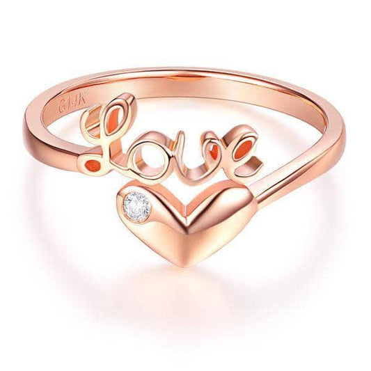 14K Rose Gold Love Heart Ring 0.01ct Natural Diamond