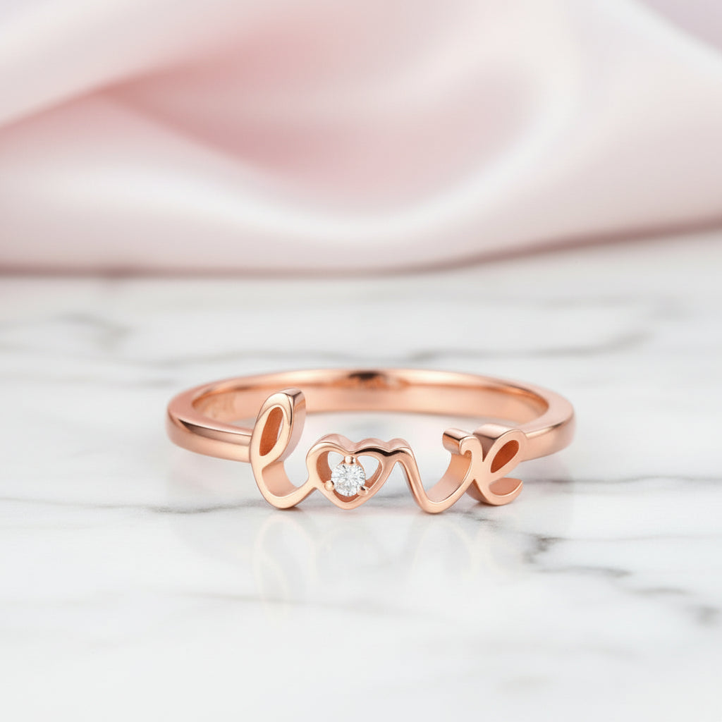 14k Rose Gold Love Ring 0.01ct Natural Diamond-Black Diamonds New York