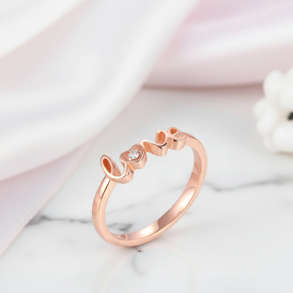 14k Rose Gold Love Ring 0.01ct Natural Diamond-Black Diamonds New York