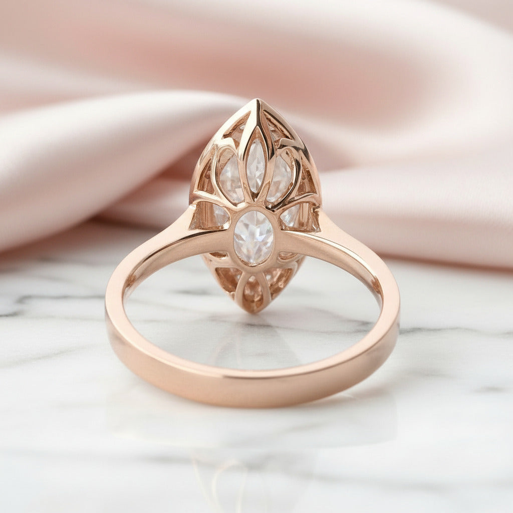 14k Rose Gold Marquise Cut Vintage Diamond Option Engagement Ring-Black Diamonds New York