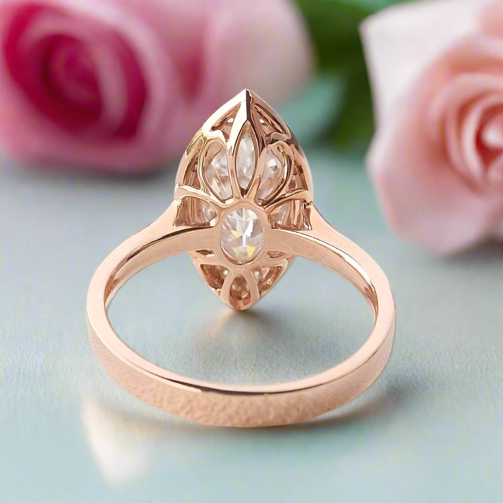 14k Rose Gold Marquise Cut Vintage Diamond Engagement Ring-Black Diamonds New York