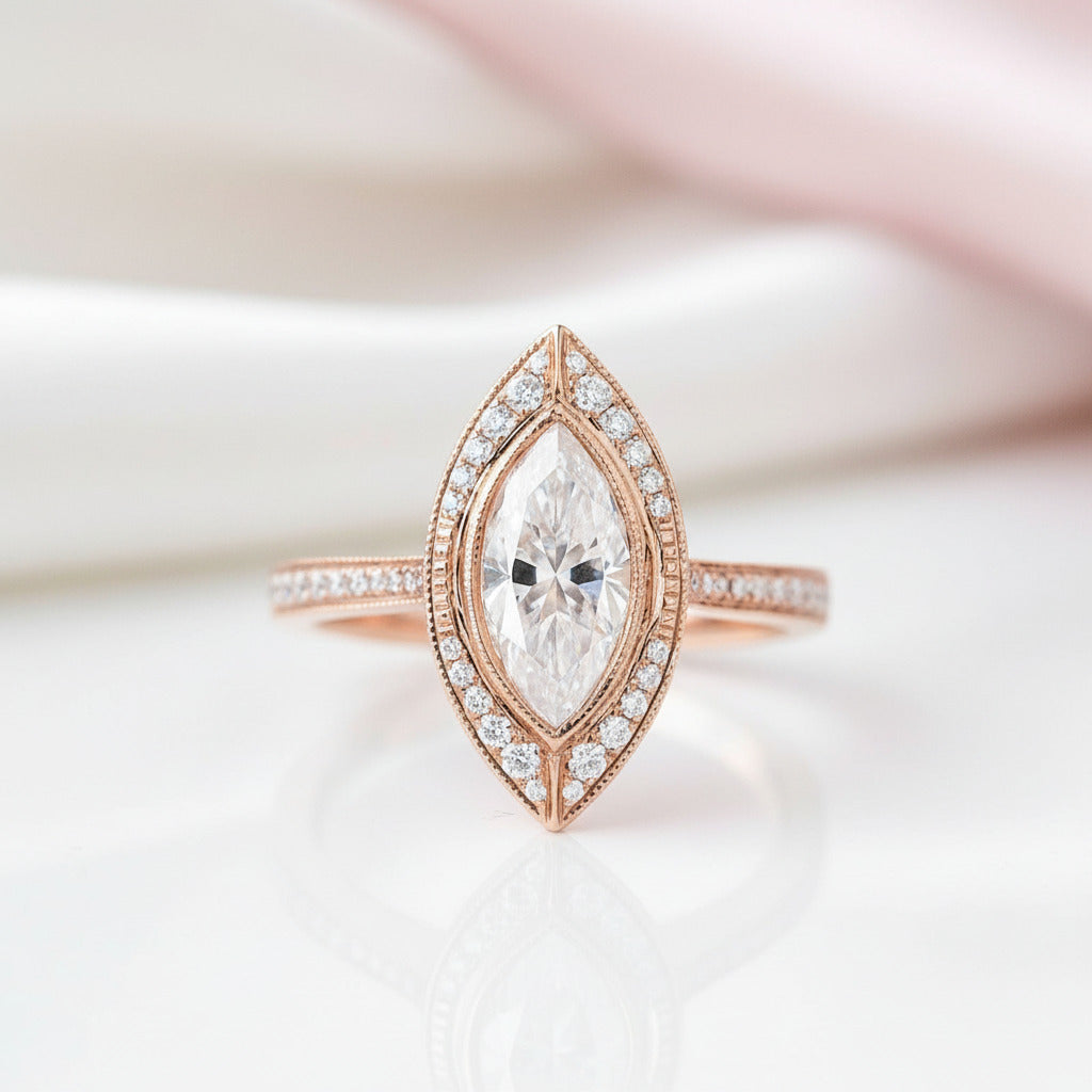 14k Rose Gold Marquise Cut Vintage Diamond Option Engagement Ring-Black Diamonds New York