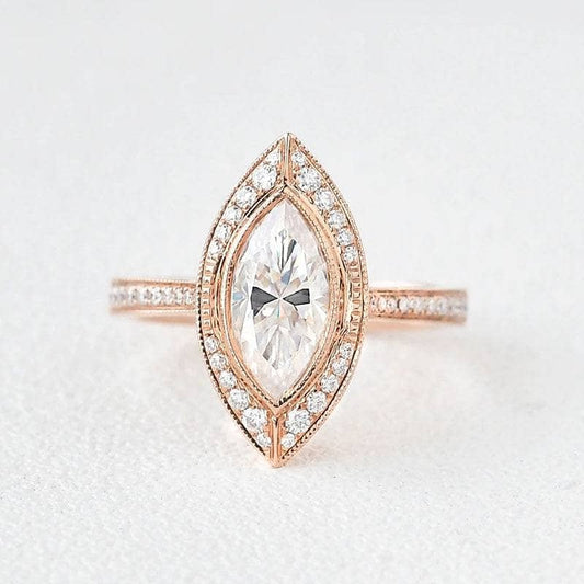 14K Rose Gold Marquise Cut Vintage Diamond Engagement Ring-Black Diamonds New York