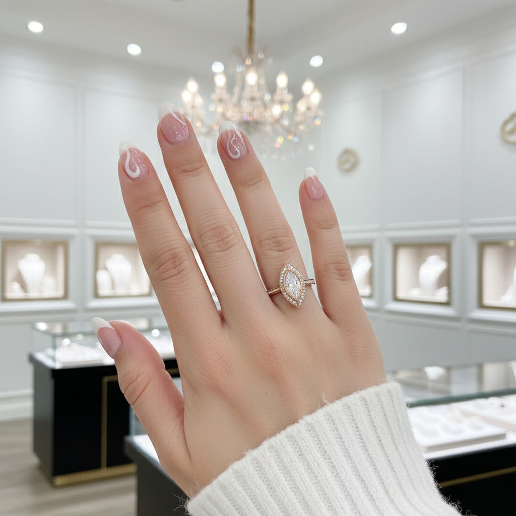 14k Rose Gold Marquise Cut Vintage Diamond Engagement Ring-Black Diamonds New York