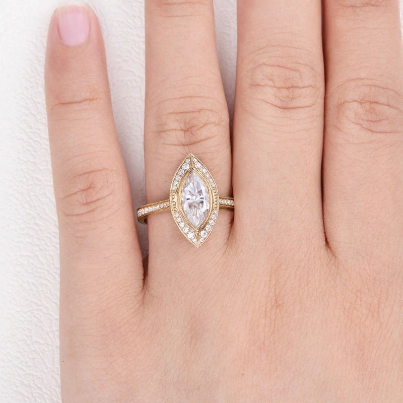 14K Rose Gold Marquise Cut Vintage Moissanite Engagement Ring-Black Diamonds New York