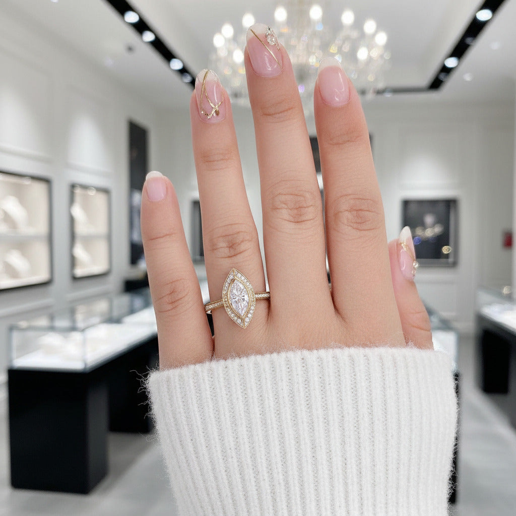 14k Rose Gold Marquise Cut Vintage Diamond Engagement Ring – Black