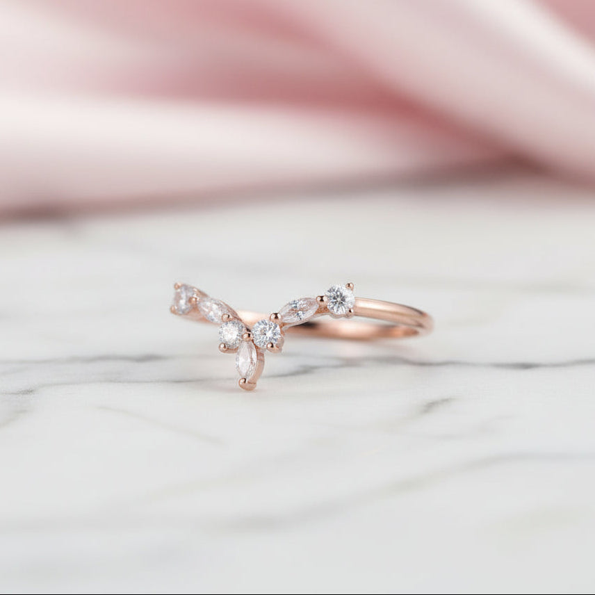 14k Rose Gold Marquise Diamond Option Wedding Band-Black Diamonds New York