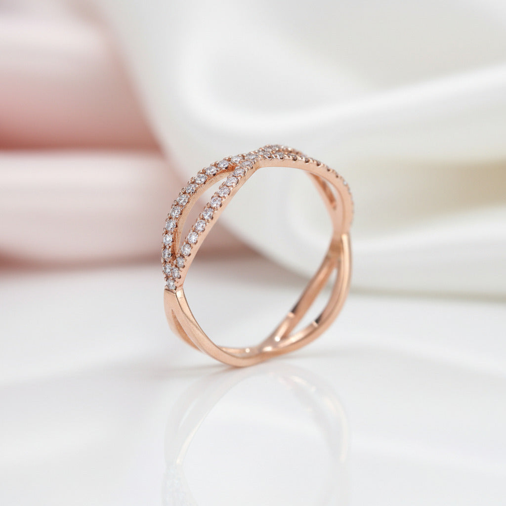 14k Rose Gold Diamond Option Split Shank Wedding Band-Black Diamonds New York