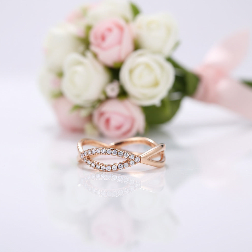 14k Rose Gold Diamond Option Split Shank Wedding Band-Black Diamonds New York