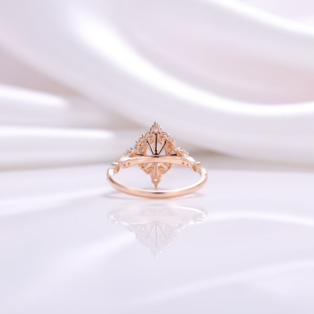 14K Rose Gold Moonstone and Diamond Option Halo Engagement Ring-Black Diamonds New York
