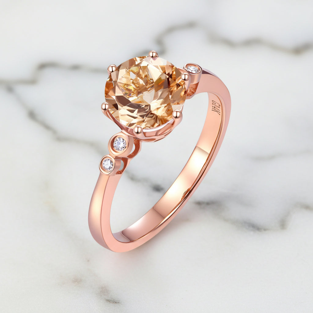 14k Rose Gold Peach Morganite 0.038ct Diamond Option Ring-Black Diamonds New York