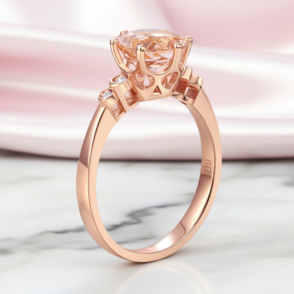 14k Rose Gold Peach Morganite 0.038ct Diamond Option Ring-Black Diamonds New York