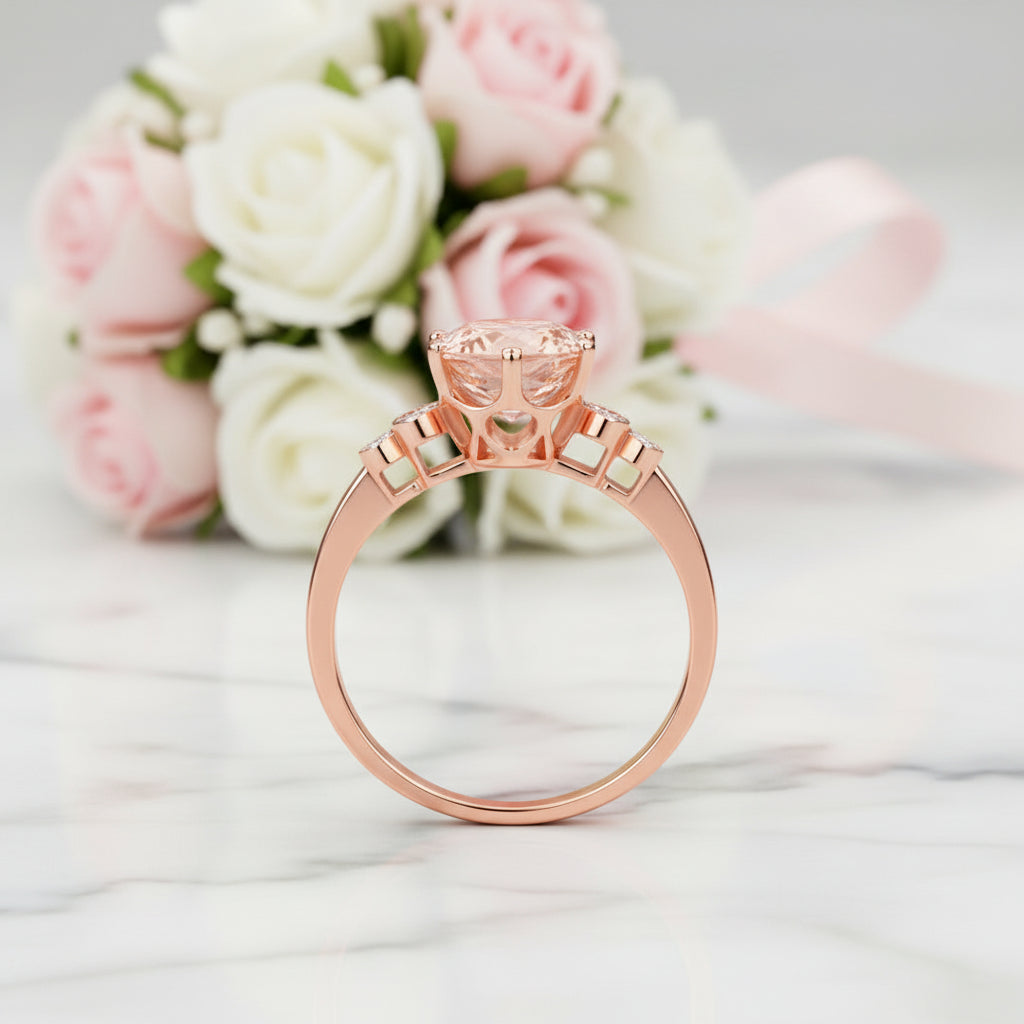 14k Rose Gold Peach Morganite 0.038ct Diamond Option Ring-Black Diamonds New York
