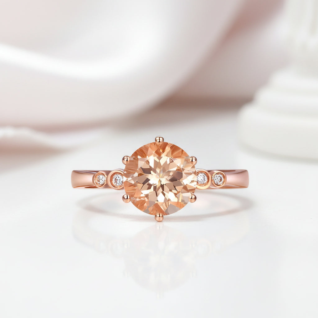 14k Rose Gold Peach Morganite 0.038ct Diamond Option Ring-Black Diamonds New York