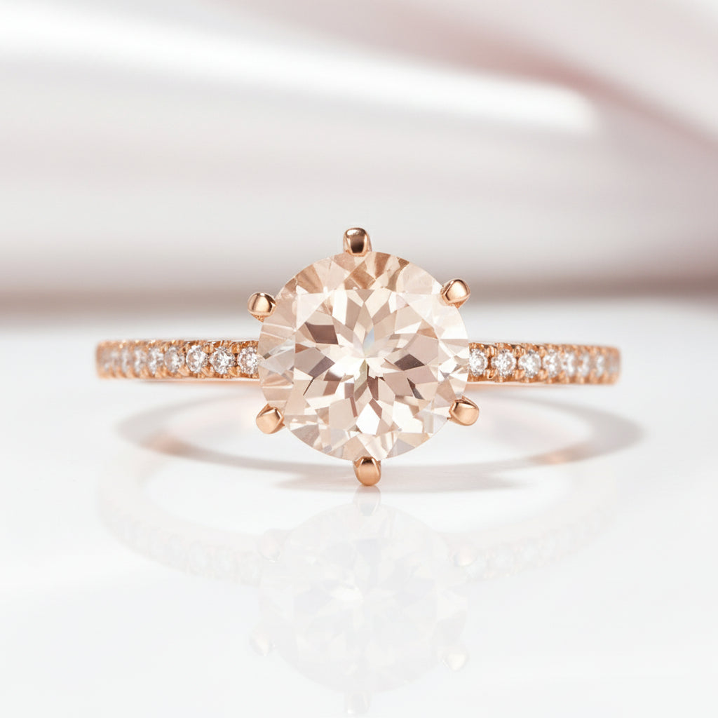 14k Rose Gold Peach Morganite Diamond Option Engagement Ring-Black Diamonds New York
