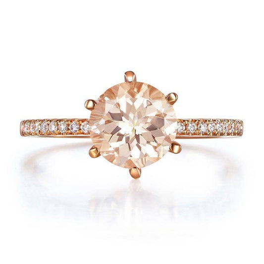 14K Rose Gold Peach Morganite Natural Diamond Engagement Ring-Black Diamonds New York