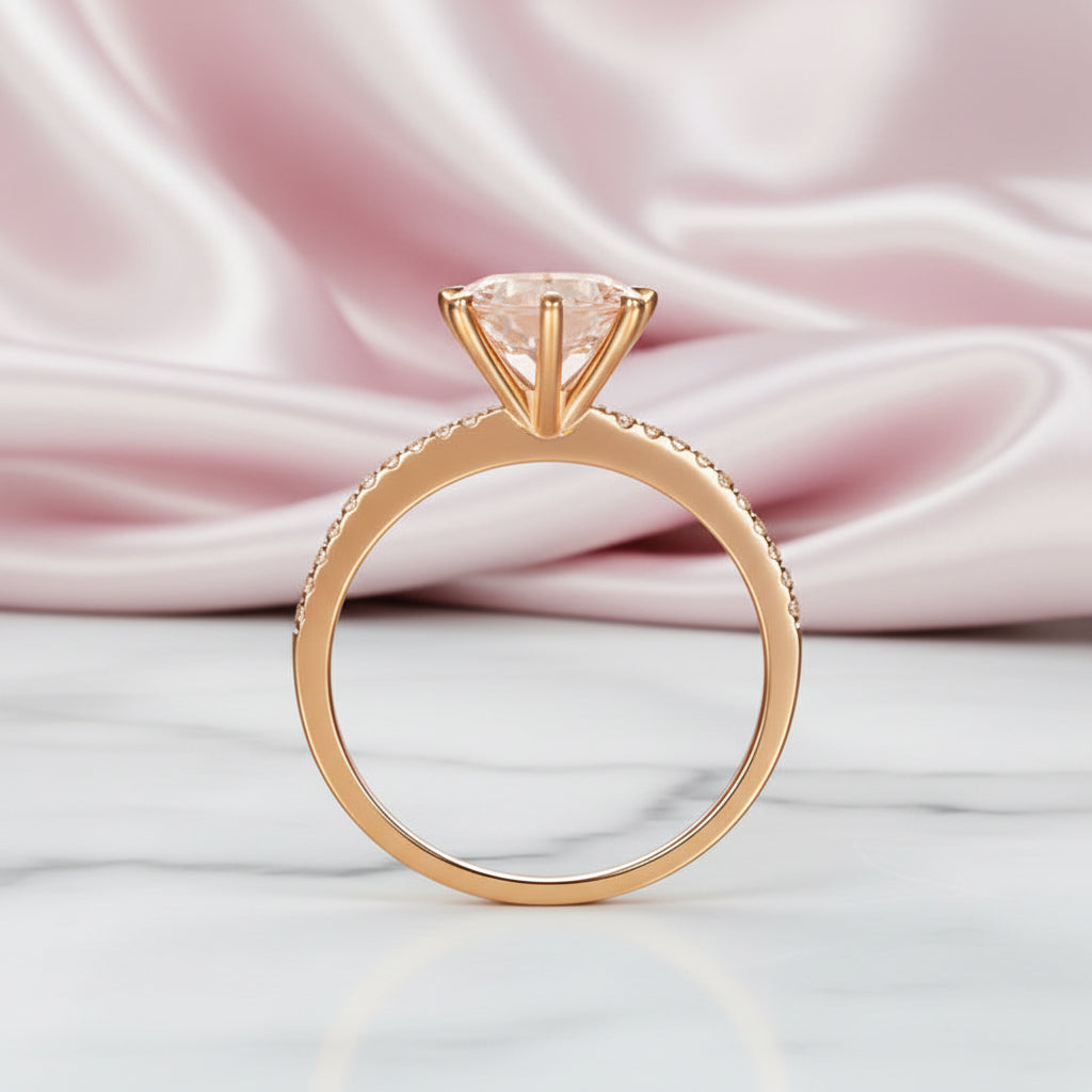 14k Rose Gold Peach Morganite Diamond Option Engagement Ring-Black Diamonds New York