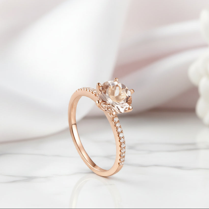 14k Rose Gold Peach Morganite Diamond Option Engagement Ring-Black Diamonds New York