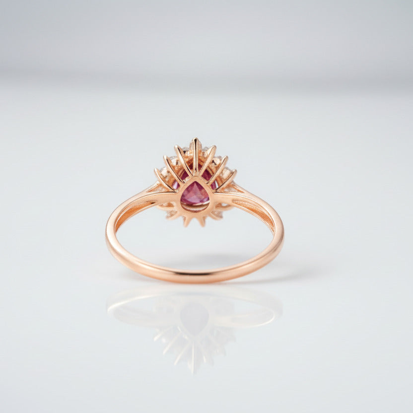 14k Rose Gold Pear Cut Garnet Diamond Option Halo Engagement Ring-Black Diamonds New York