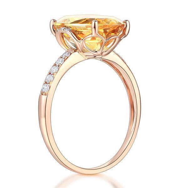 14K Rose Gold Ring 5.2ct Citrine 0.22ct Natural Diamond Ring-Black Diamonds New York