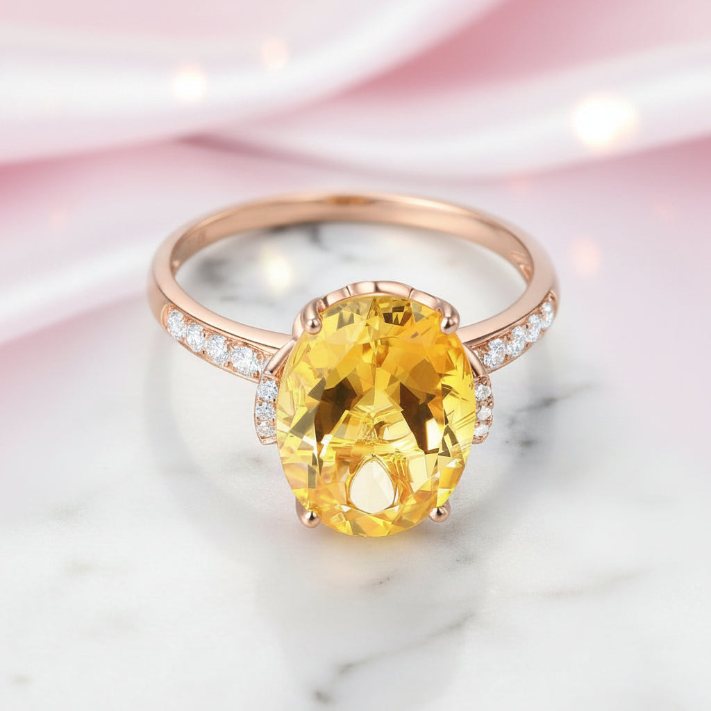 14K Rose Gold Ring 5.2ct Citrine 0.22ct Diamond Option Ring-Black Diamonds New York