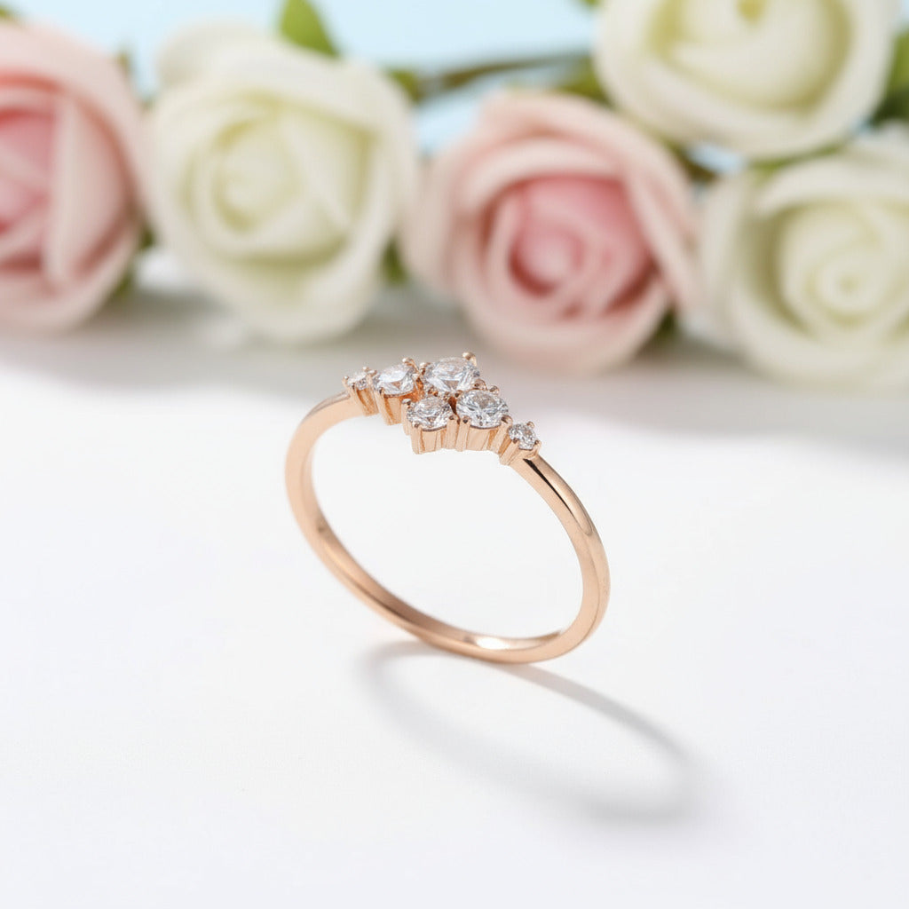 14k Rose Gold Round Cut Diamond Stackable Wedding Band-Black Diamonds New York