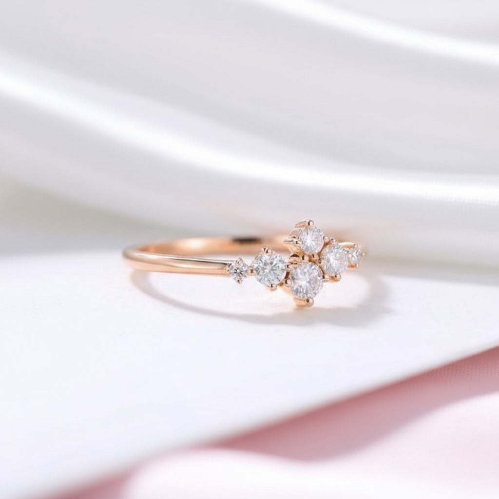 14k Rose Gold Round Cut Diamond Stackable Wedding Band-Black Diamonds New York