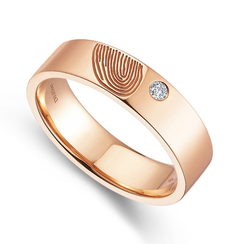 14K Rose Gold Round Moissanite Diamond Fingerprint Engagement Ring - Black Diamonds New York