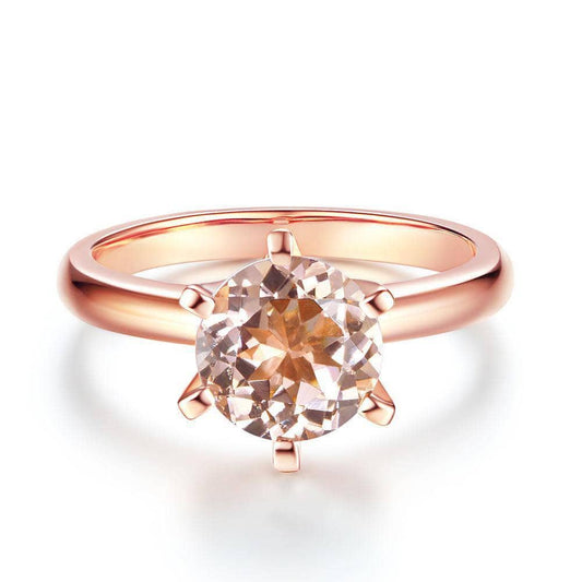 14K Rose Gold Solitaire Ring 1.2 Ct Peach Morganite 6 Claws