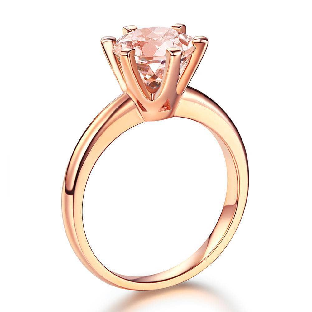 14K Rose Gold Solitaire Ring 1.2 Ct Peach Morganite 6 Claws-Black Diamonds New York