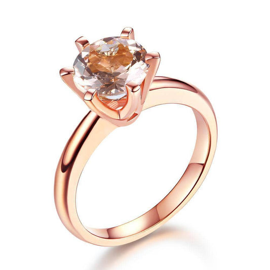 14K Rose Gold Solitaire Ring 1.2 Ct Peach Morganite 6 Claws-Black Diamonds New York