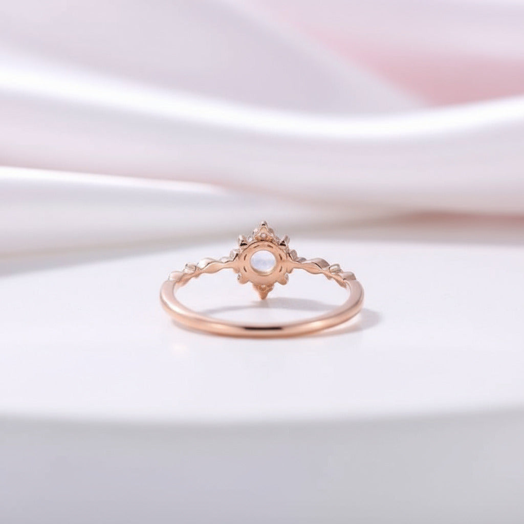 14k Rose Gold Vintage Moonstone Diamond Ring-Black Diamonds New York