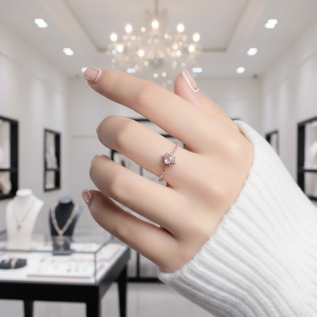 14k Rose Gold Vintage Moonstone Diamond Option Ring-Black Diamonds New York