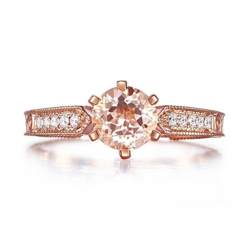 14K Rose Gold Vintage Ring Peach Morganite Natural Diamond