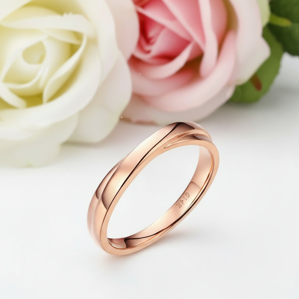 14k Rose Gold Wedding Band Ring-Black Diamonds New York