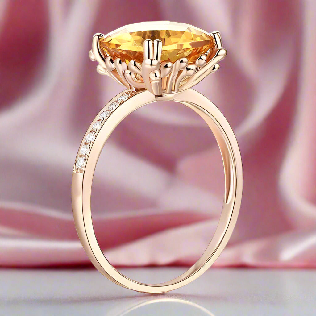14K Rose Gold Yellow 3.6 Ct Cushion Citrine Natural Diamond-Black Diamonds New York