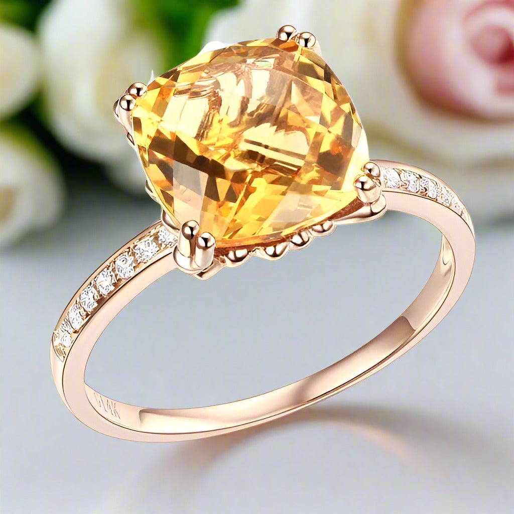14K Rose Gold Yellow 3.6 Ct Cushion Citrine Natural Diamond-Black Diamonds New York