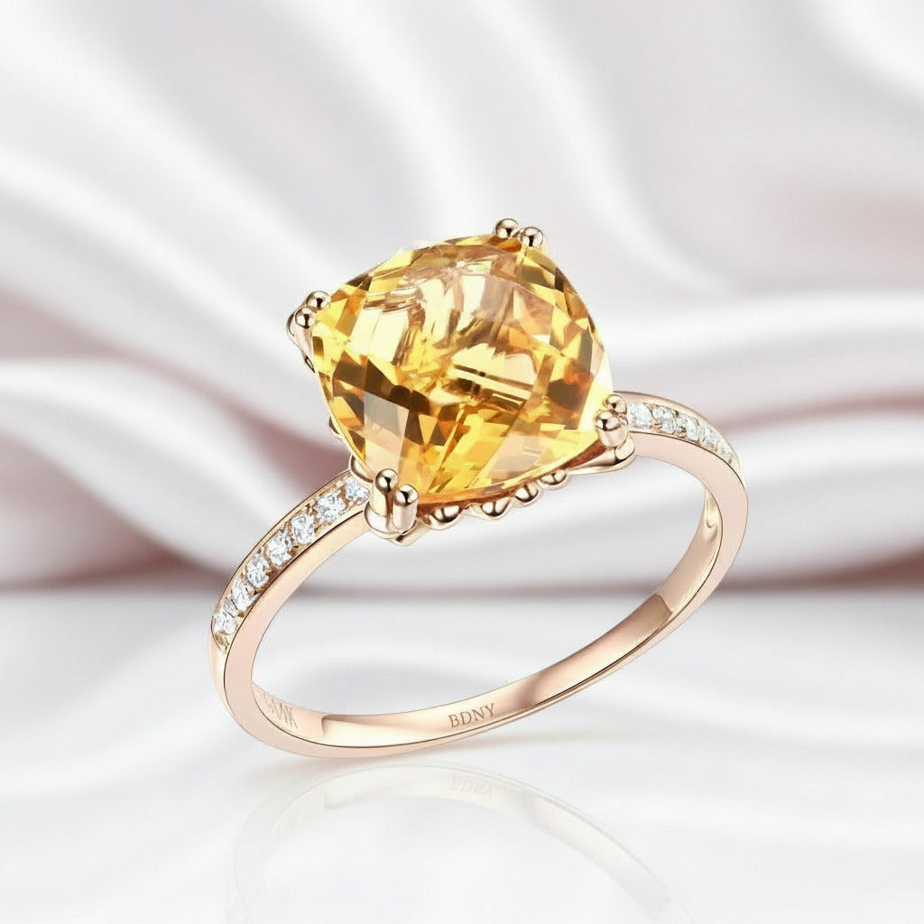 14K Rose Gold Yellow 3.6 Ct Cushion Citrine Diamond Option-Black Diamonds New York