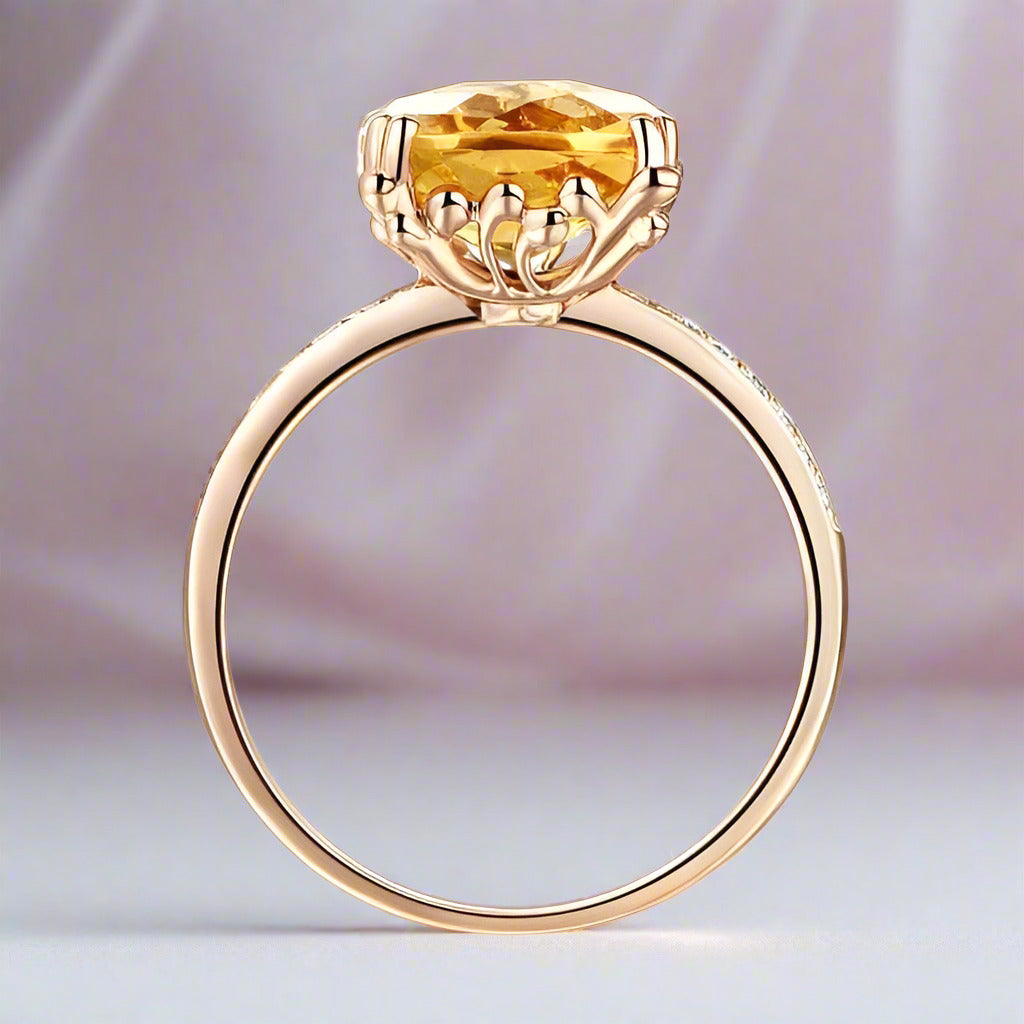 14K Rose Gold Yellow 3.6 Ct Cushion Citrine Natural Diamond-Black Diamonds New York