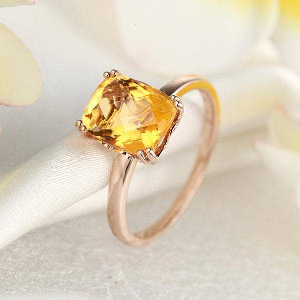 14K Rose Gold Yellow Citrine Engagement Ring-Black Diamonds New York