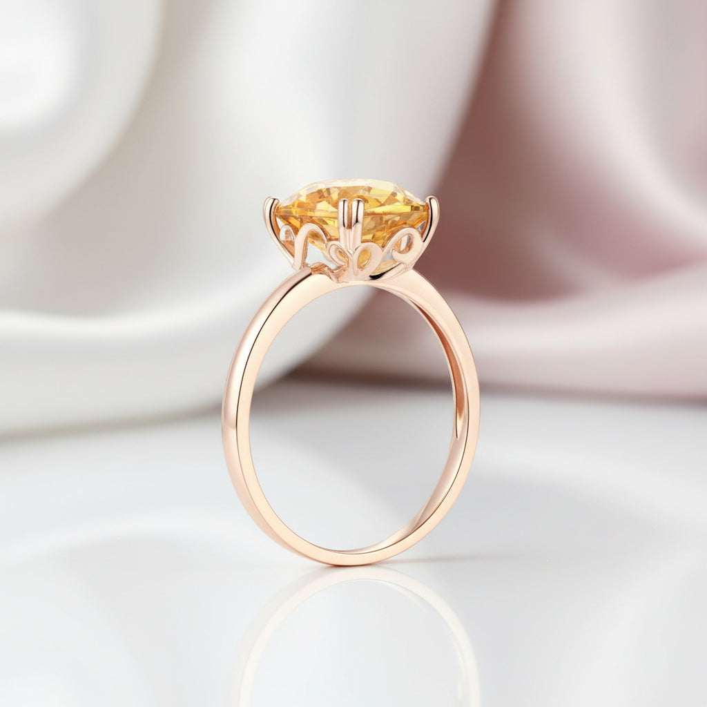 14K Rose Gold Yellow Citrine Engagement Ring-Black Diamonds New York