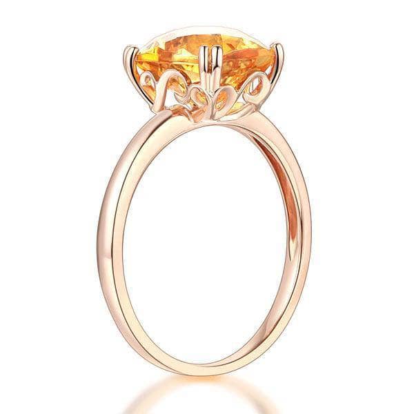 14K Rose Gold Yellow Citrine Engagement Ring-Black Diamonds New York