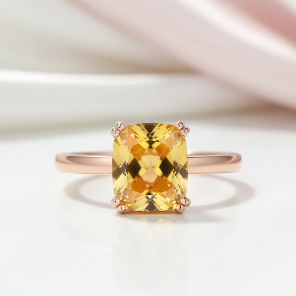 14K Rose Gold Yellow Citrine Engagement Ring-Black Diamonds New York