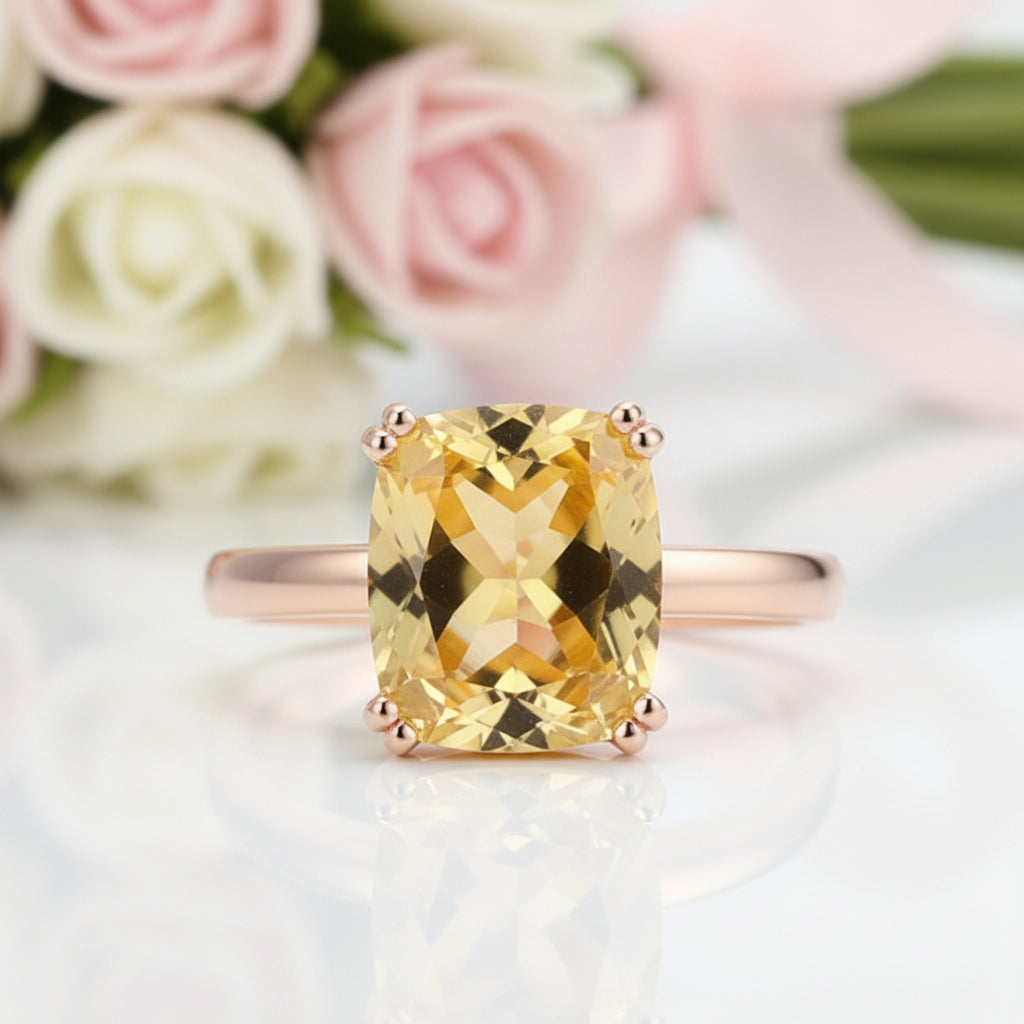 14K Rose Gold Yellow Citrine Engagement Ring-Black Diamonds New York