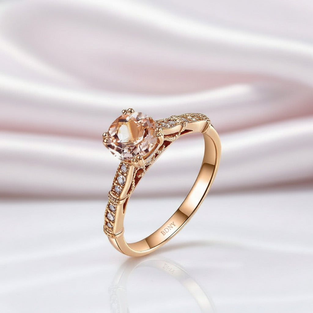 14k Rose Vintage Option Peach Morganite Diamond Option Ring-Black Diamonds New York
