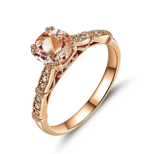 14K Rose Vintage Style Peach Morganite Natural Diamond Ring-Black Diamonds New York