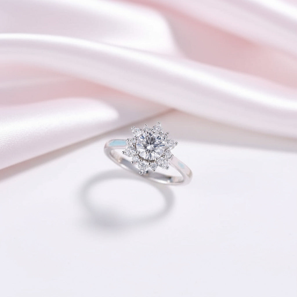 14k Solid Gold 6mm Diamond Halo Engagement Ring-Black Diamonds New York