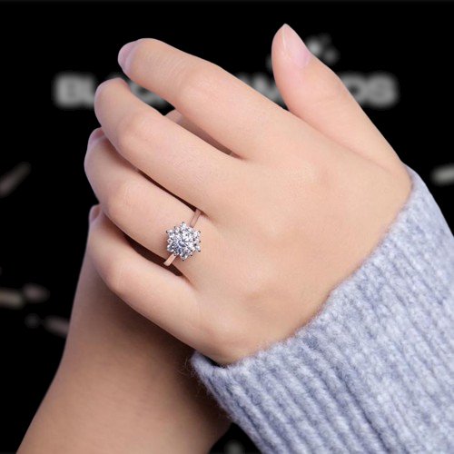 14K Solid Gold 6mm Moissanite Halo Engagement Ring - Black Diamonds New York